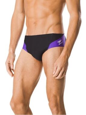 NWT Speedo Men’s New Splice Brief Black/Purple - Color 967
